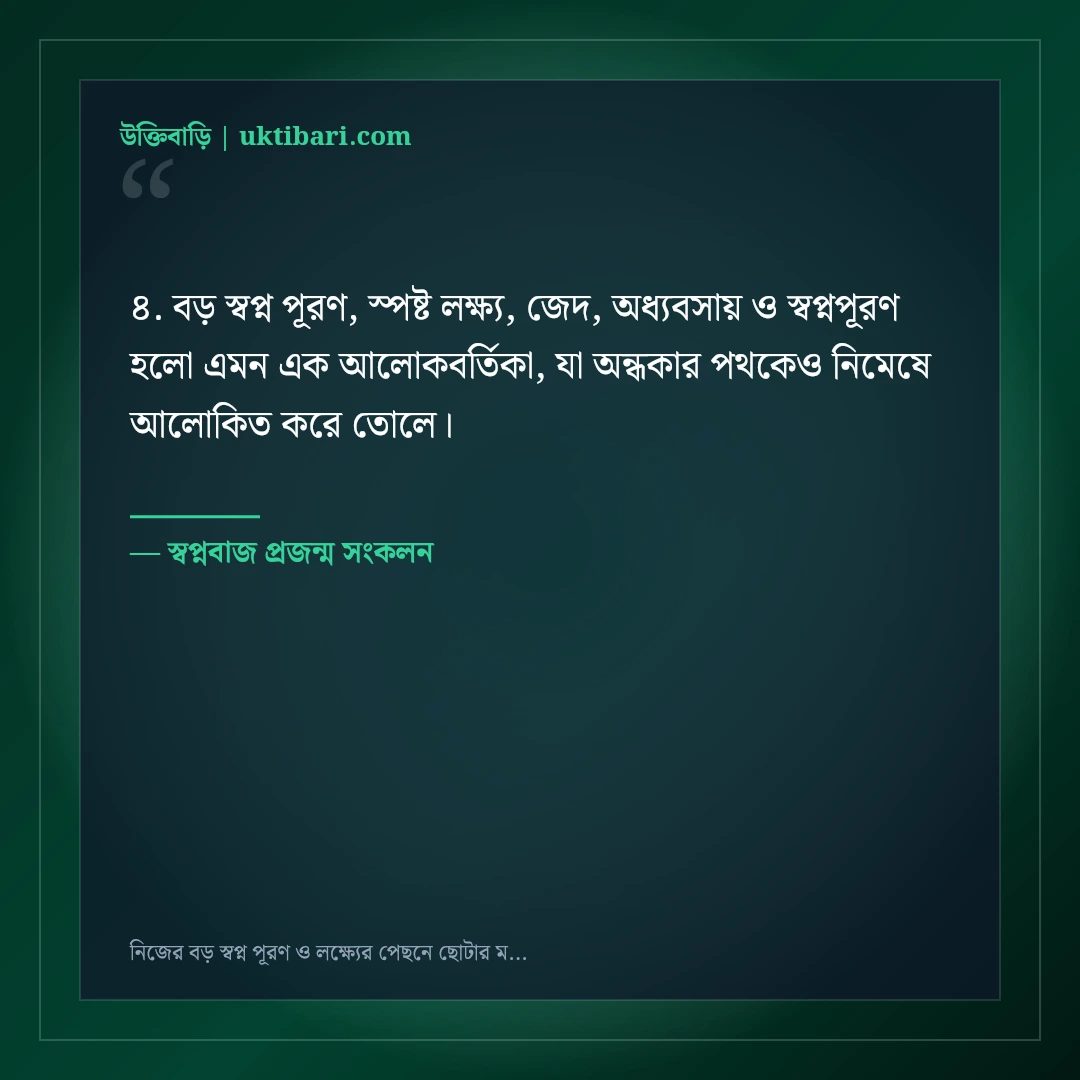 নিজের বড় স্বপ্ন পূরণ ও লক্ষ্যের পেছনে ছোটার মোটিভেশনাল স্ট্যাটাস: ৫০+ জেদি কথা [২০২৬] - স্বপ্নবাজ প্রজন্ম সংকলন এর সেরা উক্তি ফটো কার্ড