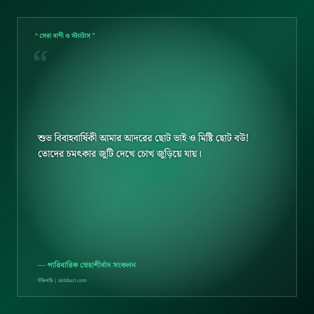 ছোট ভাই ও ছোট বউয়ের বিবাহবার্ষিকীর শুভেচ্ছা স্ট্যাটাস: স্নেহের ৫০+ আদুরে শুভকামনা [২০২৬] - পারিবারিক স্নেহাশীর্বাদ সংকলন এর সেরা উক্তি ফটো কার্ড