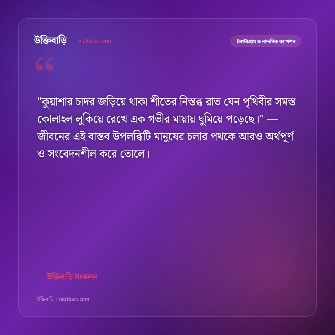 কুয়াশাচ্ছন্ন রাত ও শীতের স্তব্ধতার ক্যাপশন: গাঢ় কুয়াশার মায়ায় ৫০+ নান্দনিক স্ট্যাটাস [২০২৬] - উক্তিবাড়ি সংকলন এর সেরা উক্তি ফটো কার্ড