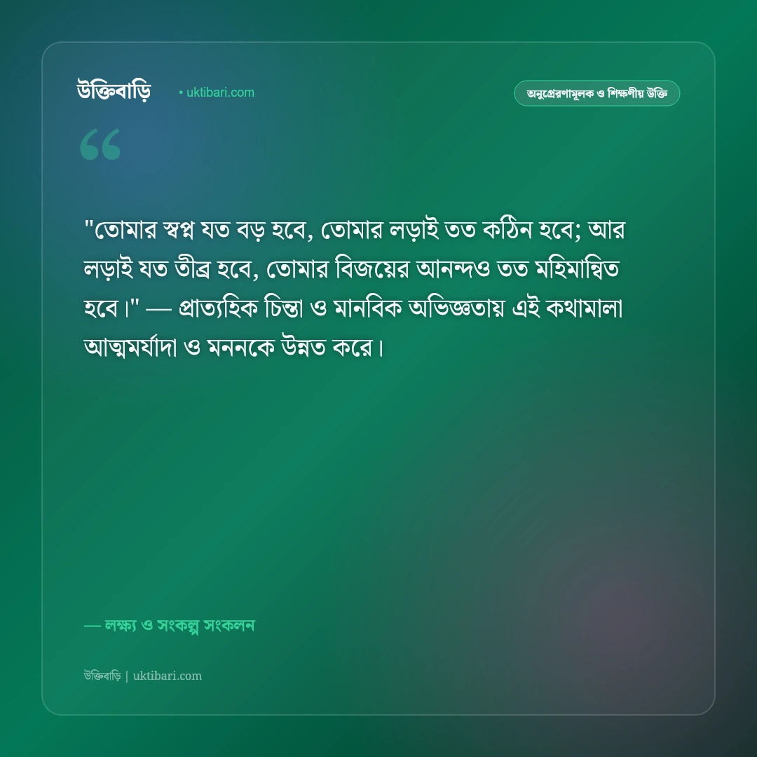স্বপ্ন ও লক্ষ্য নিয়ে উক্তি: জীবনের স্বপ্ন বাস্তবায়নের ৫০+ শক্তিশালী বাণী [২০২৬] - লক্ষ্য ও সংকল্প সংকলন এর সেরা উক্তি ফটো কার্ড