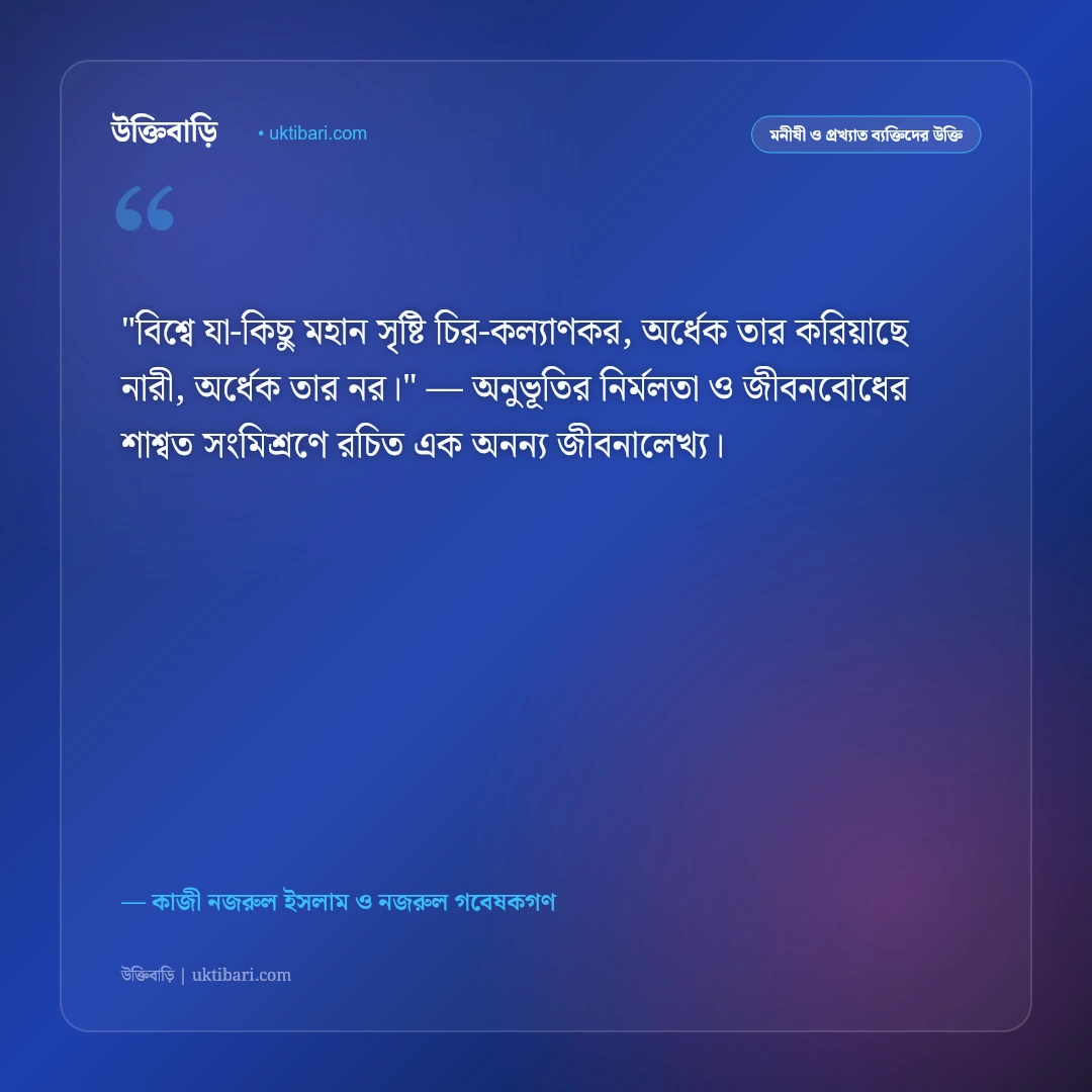 নজরুল জয়ন্তী ও বিদ্রোহী কবির বাণী: সাম্যবাদ ও দ্রোহের ৫০+ কালজয়ী অমর কথামালা [২০২৬] - কাজী নজরুল ইসলাম ও নজরুল গবেষকগণ এর সেরা উক্তি ফটো কার্ড