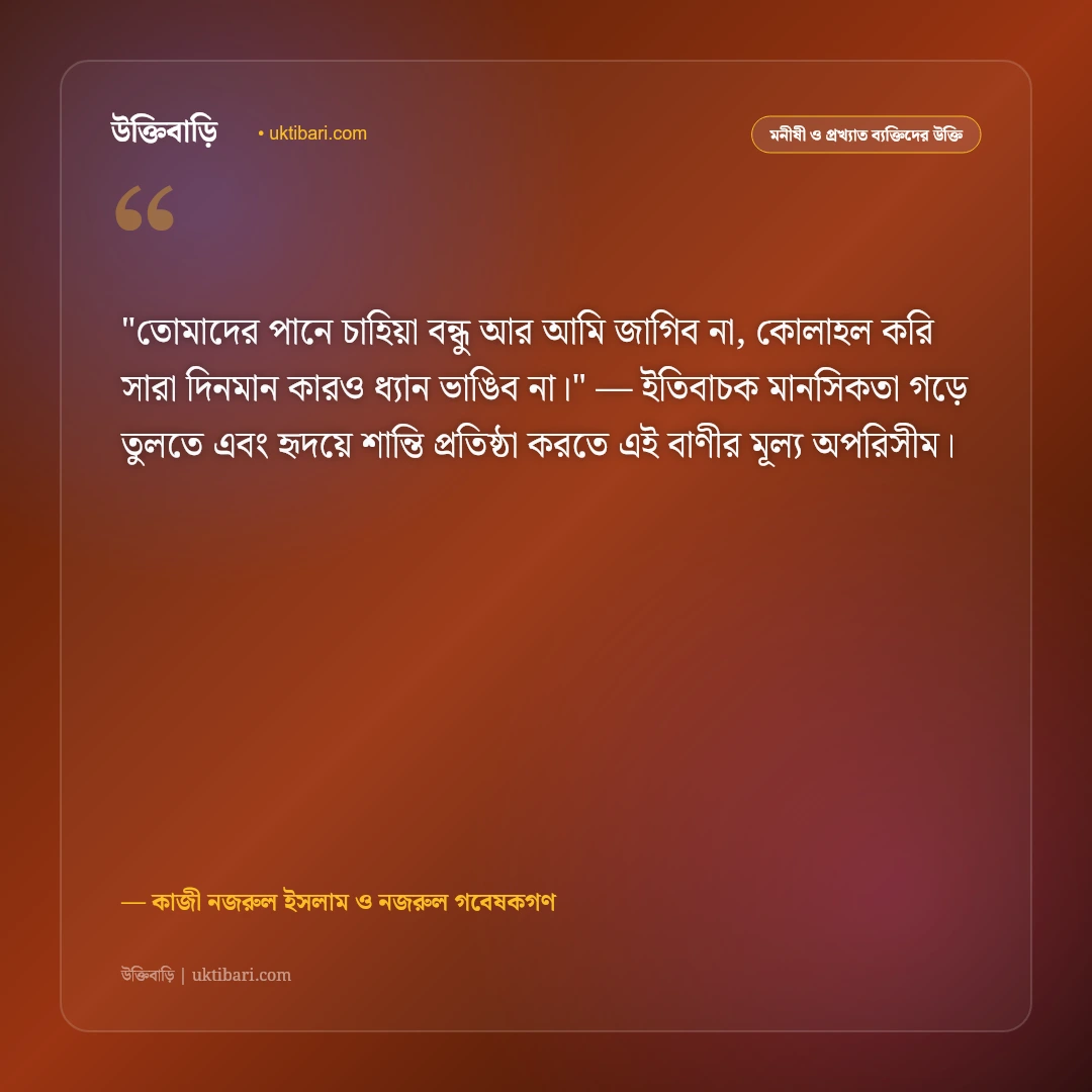নজরুল জয়ন্তী ও বিদ্রোহী কবির বাণী: সাম্যবাদ ও দ্রোহের ৫০+ কালজয়ী অমর কথামালা [২০২৬] - কাজী নজরুল ইসলাম ও নজরুল গবেষকগণ এর সেরা উক্তি ফটো কার্ড