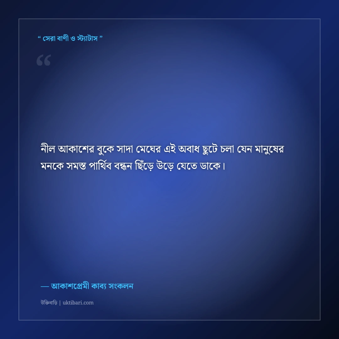 শরতের নীল আকাশ ও সাদা মেঘের ক্যাপশন: উন্মুক্ত দিগন্তের ৫০+ মায়াবী ফেসবুক স্ট্যাটাস [২০২৬] - আকাশপ্রেমী কাব্য সংকলন এর সেরা উক্তি ফটো কার্ড
