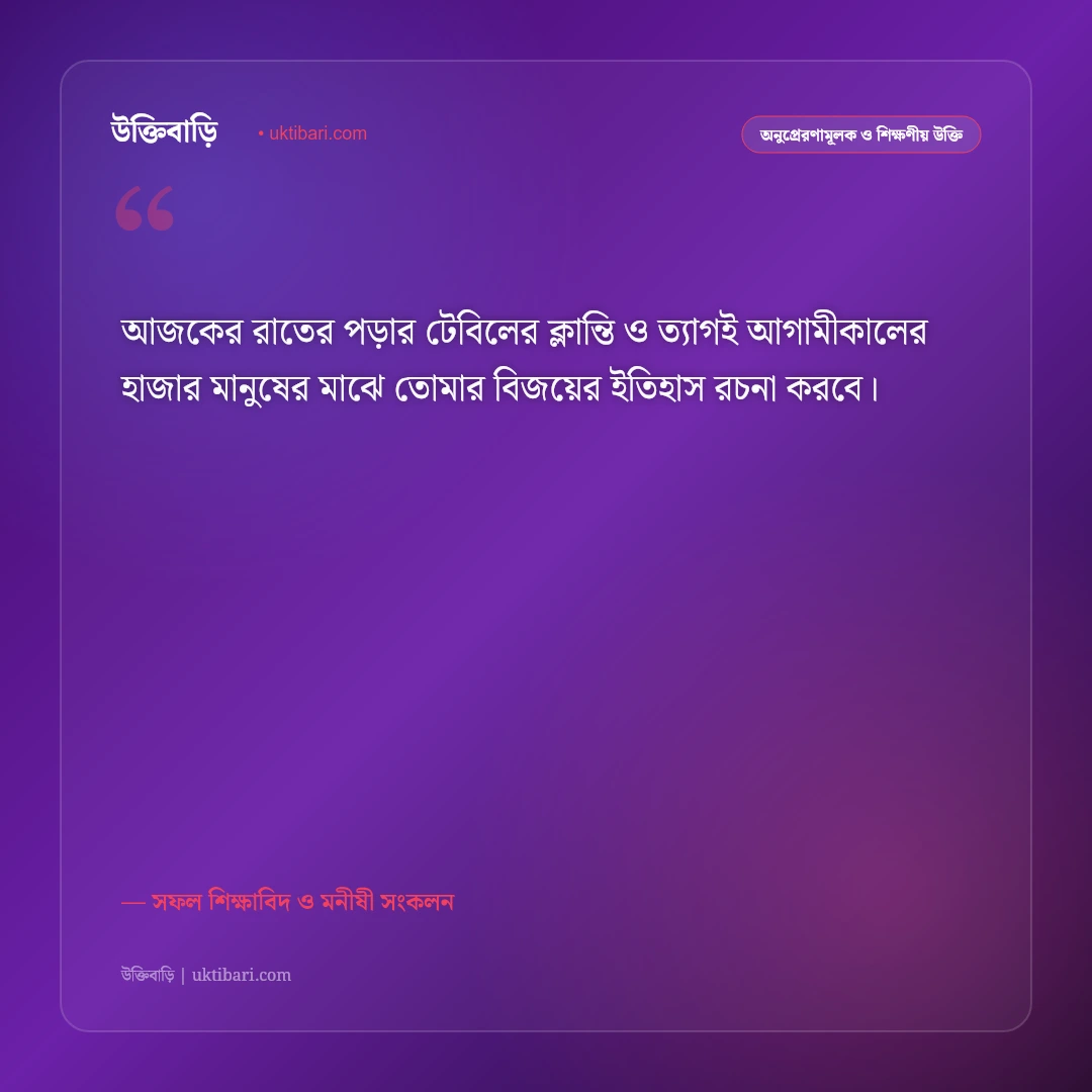 পড়াশোনা নিয়ে মোটিভেশনাল উক্তি: পরীক্ষায় সেরা সাফল্য ও মনোযোগের ৫০+ অনুপ্রেরণামূলক বাণী [২০২৬] - সফল শিক্ষাবিদ ও মনীষী সংকলন এর সেরা উক্তি ফটো কার্ড
