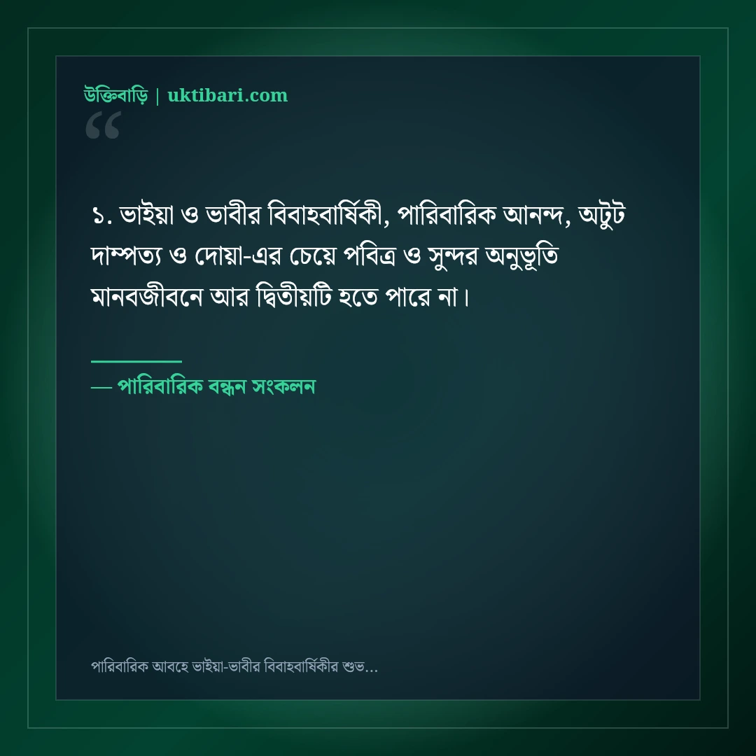 পারিবারিক আবহে ভাইয়া-ভাবীর বিবাহবার্ষিকীর শুভেচ্ছা বার্তা: ৫০+ মধুর শুভকামনা [২০২৬] - পারিবারিক বন্ধন সংকলন এর সেরা উক্তি ফটো কার্ড