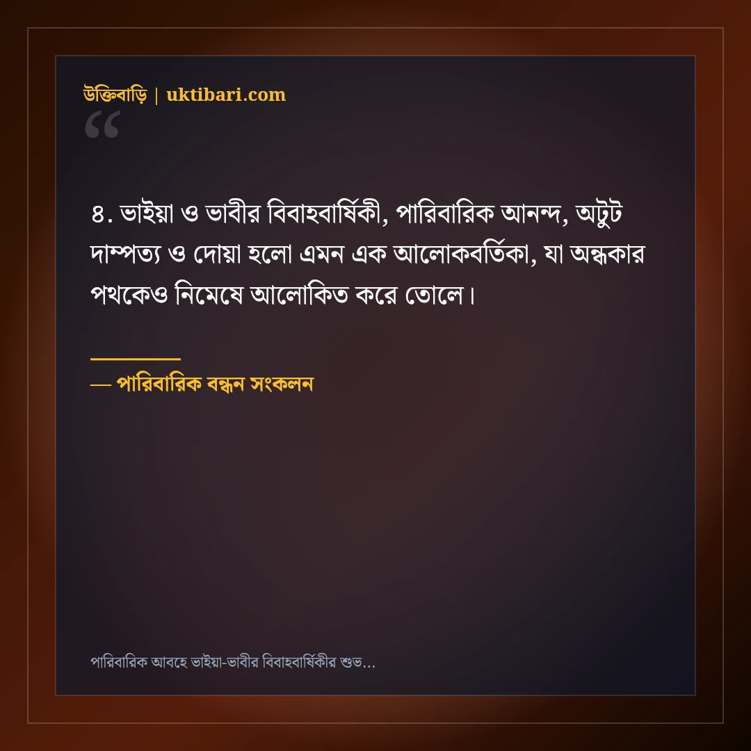 পারিবারিক আবহে ভাইয়া-ভাবীর বিবাহবার্ষিকীর শুভেচ্ছা বার্তা: ৫০+ মধুর শুভকামনা [২০২৬] - পারিবারিক বন্ধন সংকলন এর সেরা উক্তি ফটো কার্ড