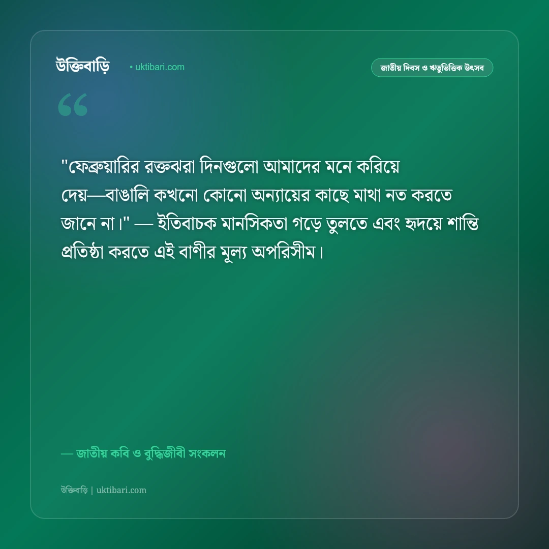 শহীদ মিনার ও ভাষা শহীদদের স্মরণে উক্তি: রক্তের অক্ষরে লেখা বর্ণমালার ৫০+ অমর বাণী [২০২৬] - জাতীয় কবি ও বুদ্ধিজীবী সংকলন এর সেরা উক্তি ফটো কার্ড