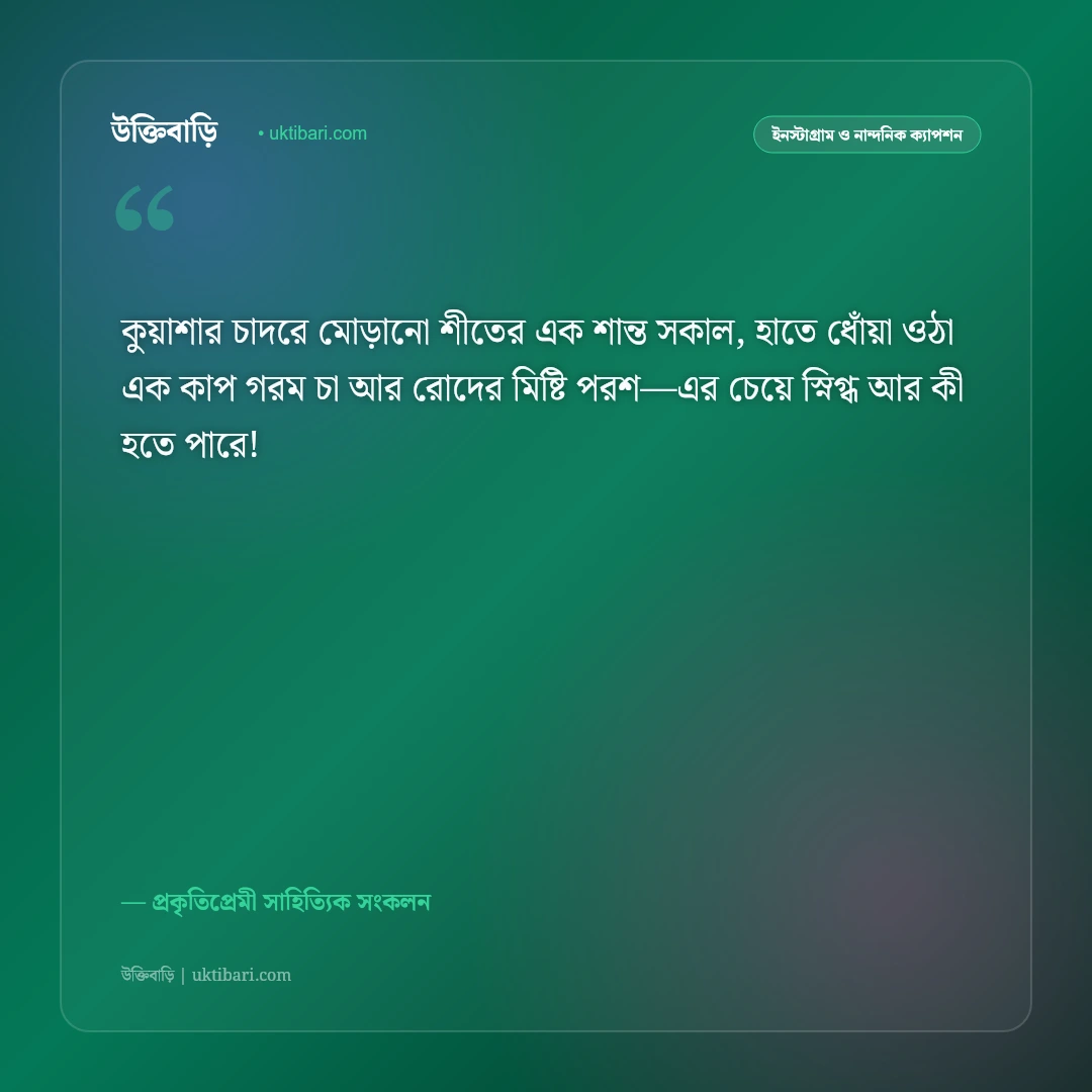 শীতের সকালের কুয়াশা ও মিষ্টি রোদের ক্যাপশন: স্নিগ্ধ শীতের ভোরের ৫০+ নান্দনিক ফেসবুক স্ট্যাটাস [২০২৬] - প্রকৃতিপ্রেমী সাহিত্যিক সংকলন এর সেরা উক্তি ফটো কার্ড